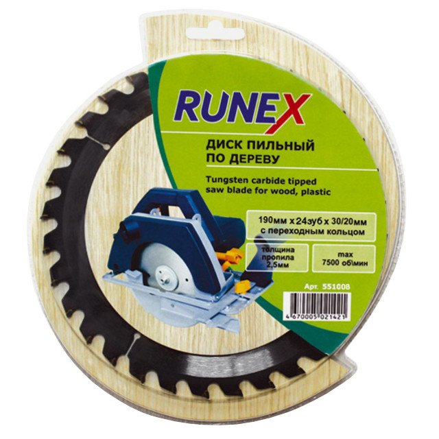 диск пильный RUNEX по дереву 190х30/20мм 24 зуба