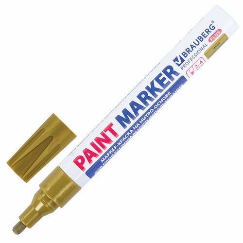 Маркер-краска лаковый (paint marker) 4 мм, золотой, нитро-основа, алюминиевый корпус, BRAUBERG PROFESSIONAL PLUS, 151449 упаковка 12 шт.
