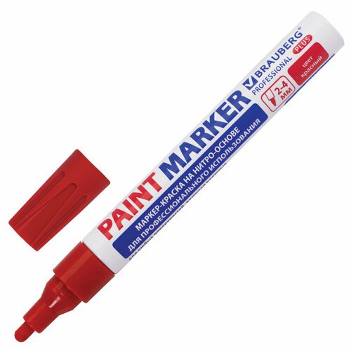 Маркер-краска лаковый (paint marker) 4 мм, красный, нитро-основа, алюминиевый корпус, BRAUBERG PROFESSIONAL PLUS, 151446 упаковка 12 шт.