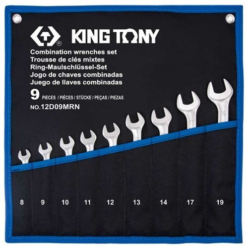 Набор комбинированных ключей, 8-19 мм, чехол из теторона, 9 предметов KING TONY 12D09MRN