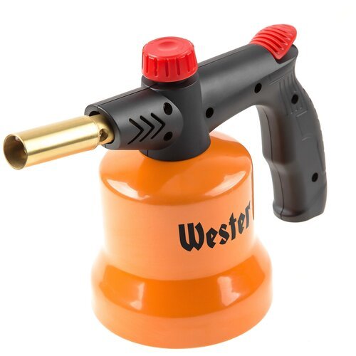 Газовый паяльник Wester PL04, с пьезоподжигом, оранжевый, черный
