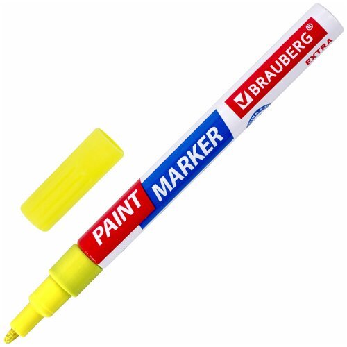 Маркер-краска лаковый EXTRA (paint marker) 2 мм, желтый, усиленная нитро-основа, BRAUBERG, 151973 В комплекте: 12шт.