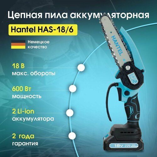 Аккумуляторная цепная мини пила Hantel HAS-18/6, 2АКБ + ЗУ и кейс