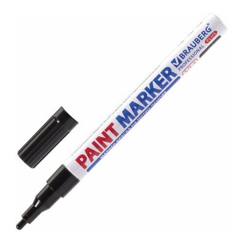 Маркер-краска лаковый (paint marker) 2 мм черный нитро-основа алюминиевый корпус BRAUBERG PROFESSIONAL PLUS, 12 шт
