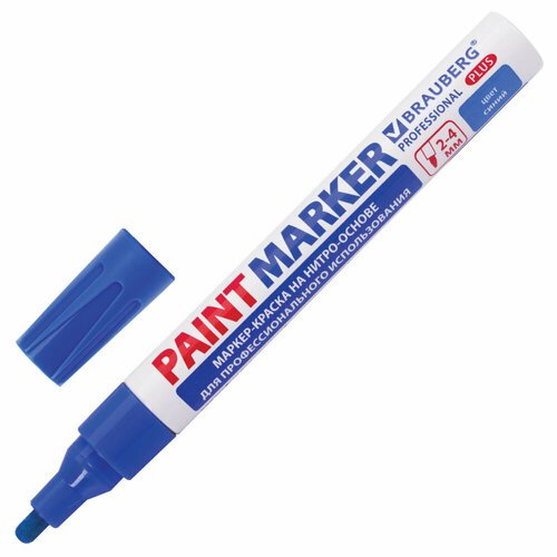 Маркер-краска лаковый (paint marker) 4 мм, синий, нитро-основа, алюминиевый корпус, BRAUBERG PROFESSIONAL PLUS, 151447 упаковка 12 шт.