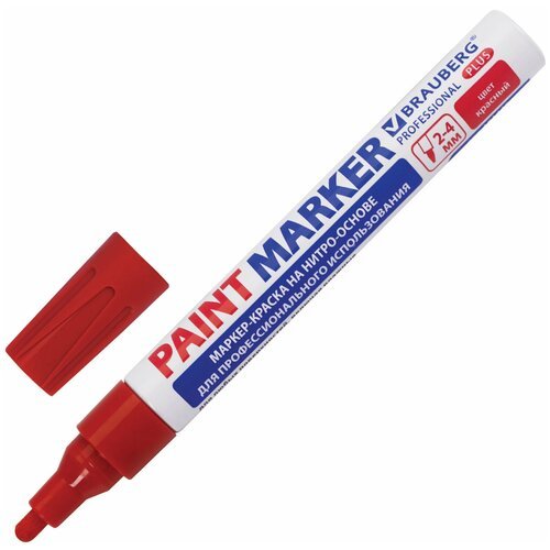 Маркер-краска лаковый (paint marker) 4 мм, красный, нитро-основа, алюминиевый корпус, BRAUBERG PROFESSIONAL PLUS, 151446 В комплекте: 12шт.